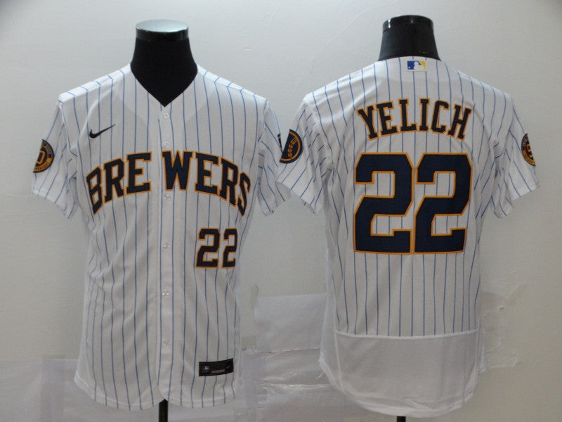 Men’s Milwaukee Brewers #22 Christian Yelich White Jersey