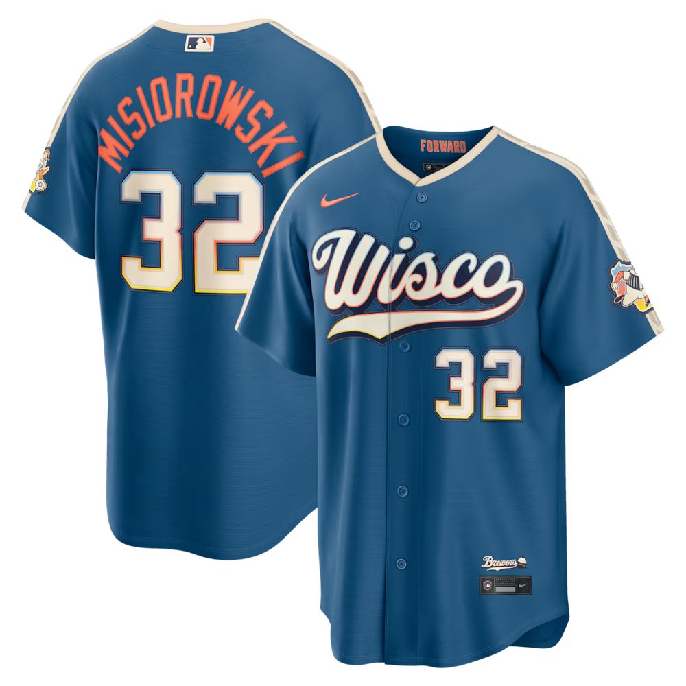 Men’s Milwaukee Brewers #32 Jacob Misiorowski Nike Mineral Blue 2026 City Connect Stadium Jersey
