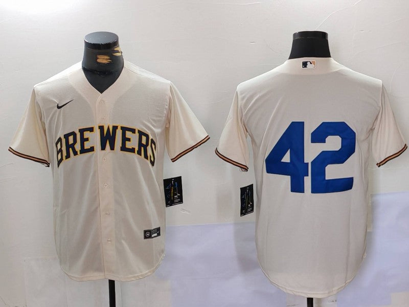 Men’s Milwaukee Brewers #42 Cream 2024 Jackie Robinson Day Home Limited Jersey
