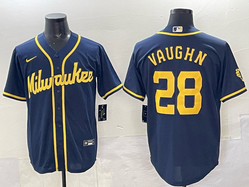 Men’s Milwaukee Brewers Andrew Vaughn #28 Navy Jersey