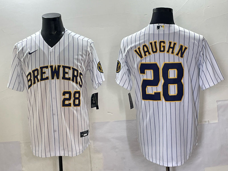Men’s Milwaukee Brewers Andrew Vaughn #28 White Jersey