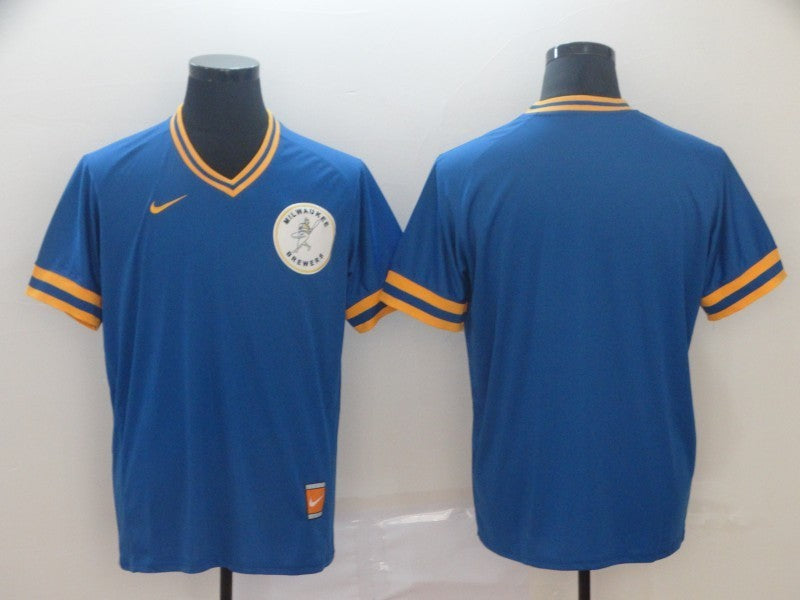 Men’s Milwaukee Brewers Blue Road Cooperstown Collection Blank Jersey