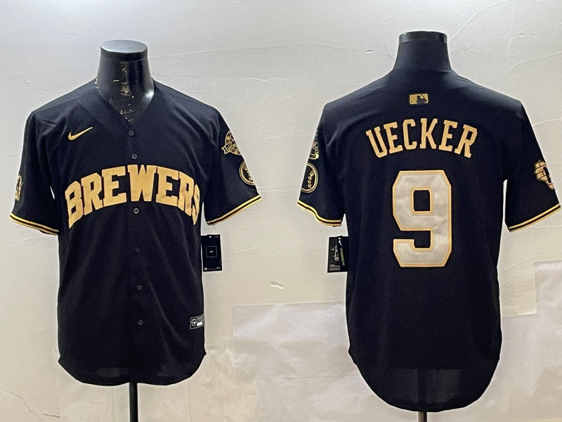 Men’s Milwaukee Brewers Bob Uecker #9 Black Jersey
