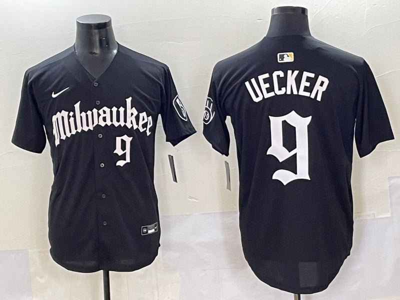 Men’s Milwaukee Brewers Bob Uecker #9 Black Limited Jersey
