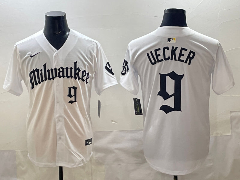 Men’s Milwaukee Brewers Bob Uecker #9 White Jersey
