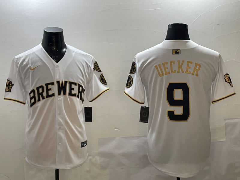 Men’s Milwaukee Brewers Bob Uecker #9 White Team Jersey