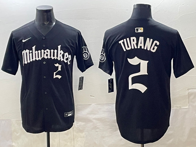 Men’s Milwaukee Brewers Brice Turang #2 Black Team Jersey