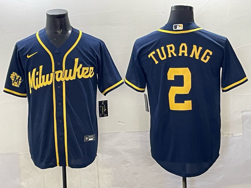 Men’s Milwaukee Brewers Brice Turang #2 Navy Limited Jersey