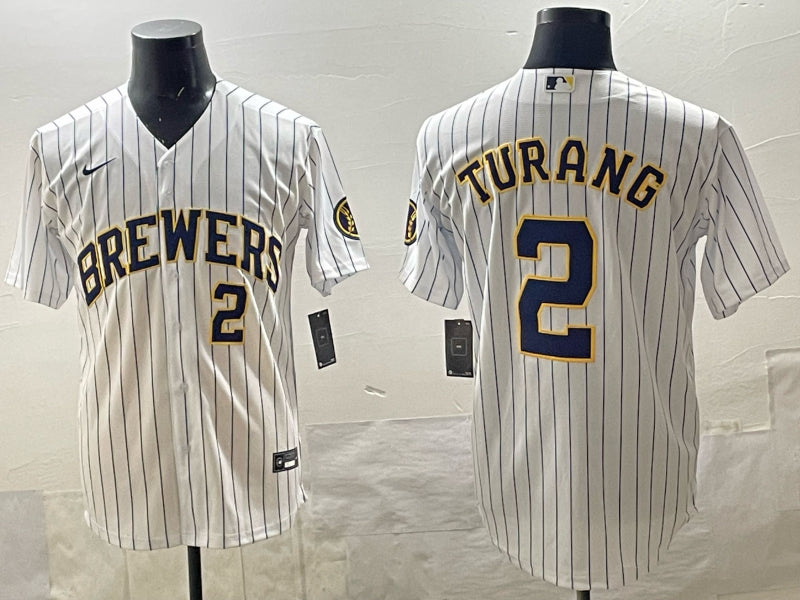 Men’s Milwaukee Brewers Brice Turang #2 White Limited Jersey
