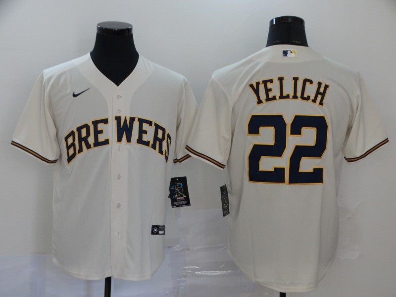 Men’s Milwaukee Brewers Christian Yelich #22 Beige Jersey