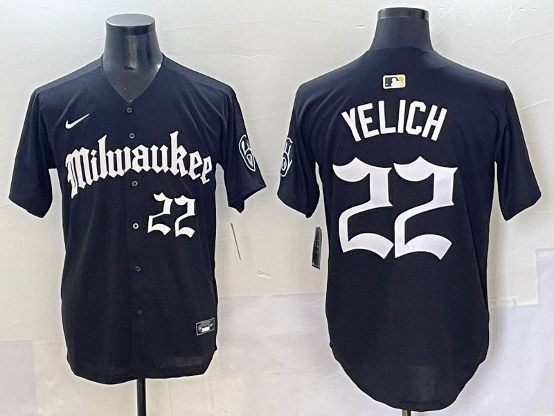 Men’s Milwaukee Brewers Christian Yelich #22 Black Team Jersey