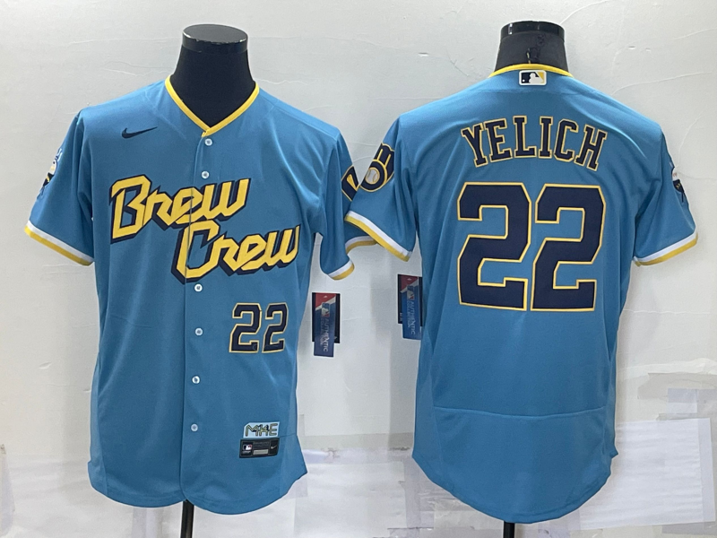Men’s Milwaukee Brewers Christian Yelich #22 Blue Stitched Jersey