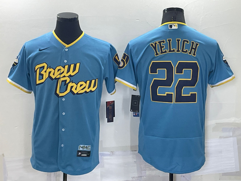 Men’s Milwaukee Brewers Christian Yelich #22 Blue Stitched Jersey