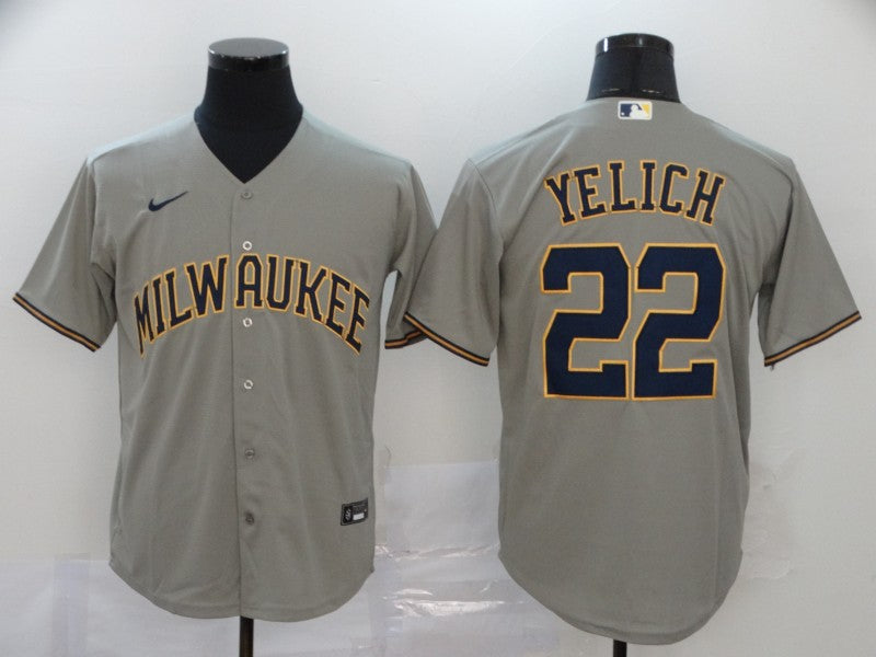 Men’s Milwaukee Brewers Christian Yelich #22 Gray Jersey