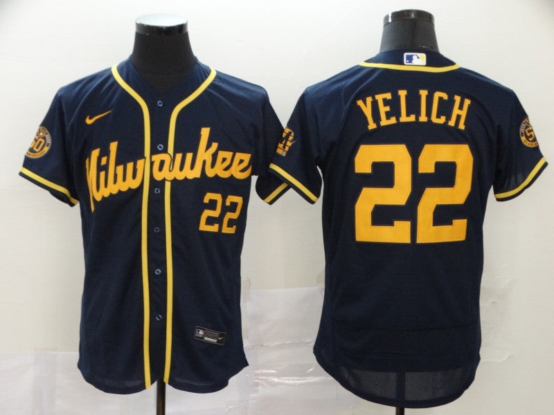 Men’s Milwaukee Brewers Christian Yelich #22 MLB 2020 Navy Jersey