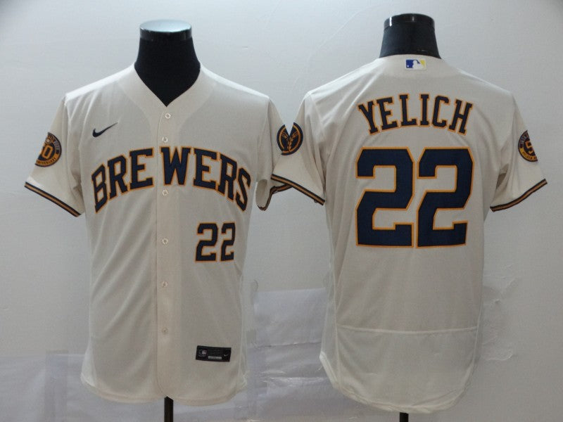 Men’s Milwaukee Brewers Christian Yelich #22 MLB Beige Jersey