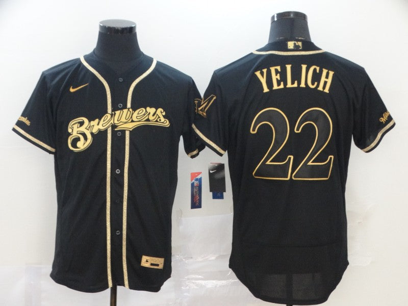 Men’s Milwaukee Brewers Christian Yelich #22 MLB Black Jersey
