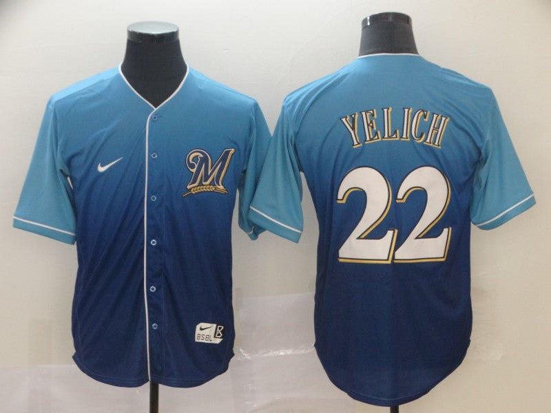 Men’s Milwaukee Brewers Christian Yelich #22 MLB Blue Gradient Jersey
