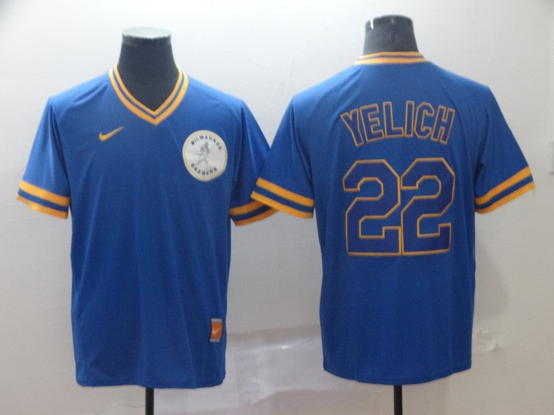 Men’s Milwaukee Brewers Christian Yelich #22 MLB Blue Jersey