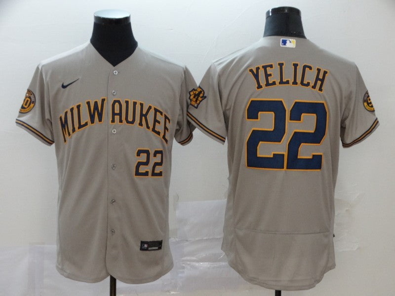 Men’s Milwaukee Brewers Christian Yelich #22 MLB Gray Jersey