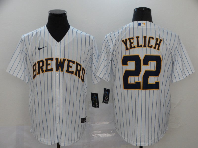 Men’s Milwaukee Brewers Christian Yelich #22 MLB White Sewn Jersey