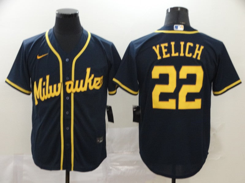 Men’s Milwaukee Brewers Christian Yelich #22 Navy Jersey