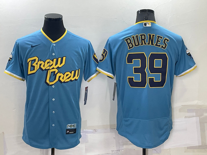 Men’s Milwaukee Brewers Corbin Burnes #39 Blue Stitched Jersey