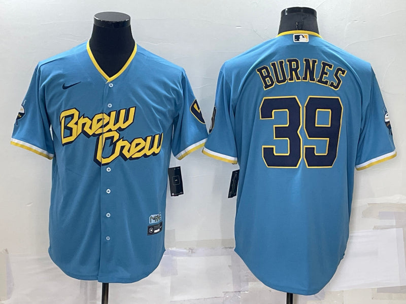 Men’s Milwaukee Brewers Corbin Burnes #39 Blue Stitched Jersey