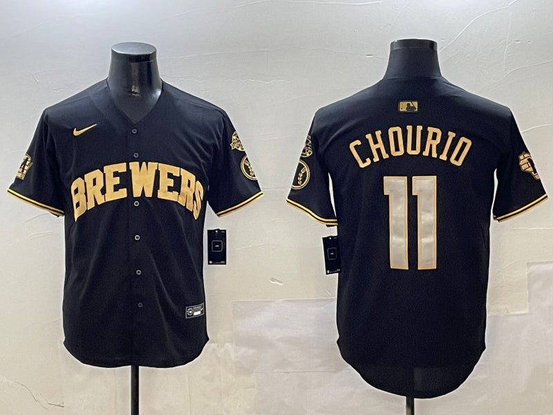 Men’s Milwaukee Brewers Jackson Chourio #11 Black Jersey