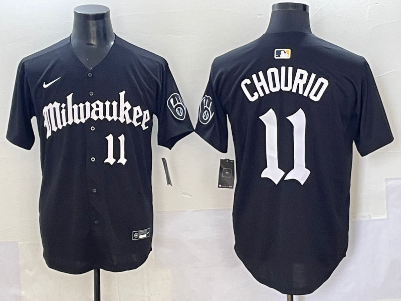 Men’s Milwaukee Brewers Jackson Chourio #11 Black Team Jersey