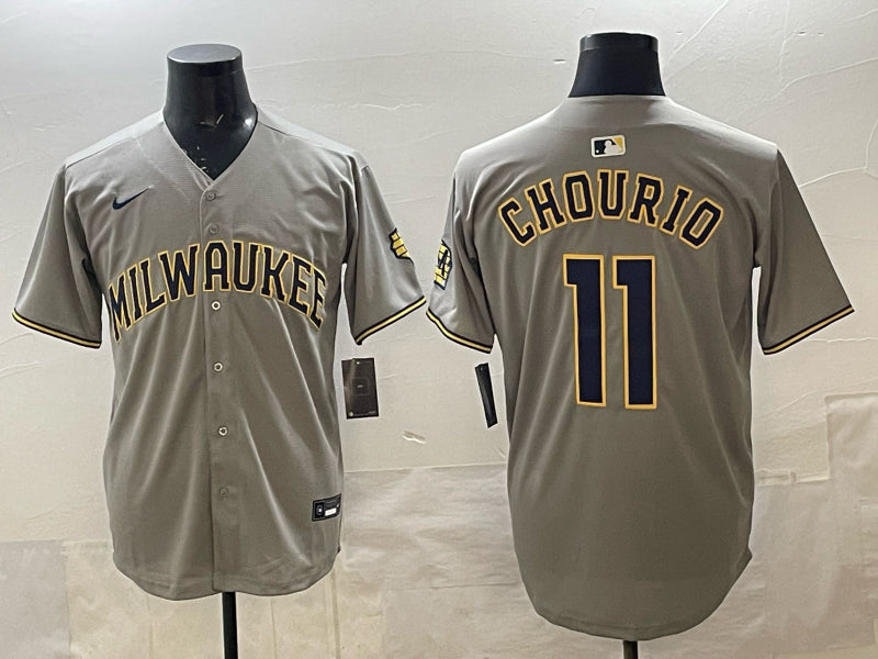 Men’s Milwaukee Brewers Jackson Chourio #11 Grey Jersey