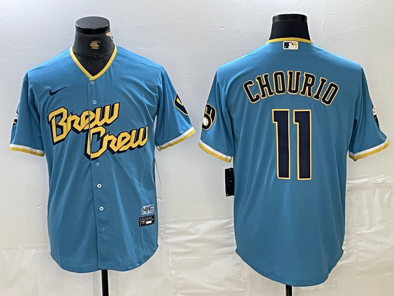 Men’s Milwaukee Brewers Jackson Chourio #11 Powder Blue City Connect Jersey