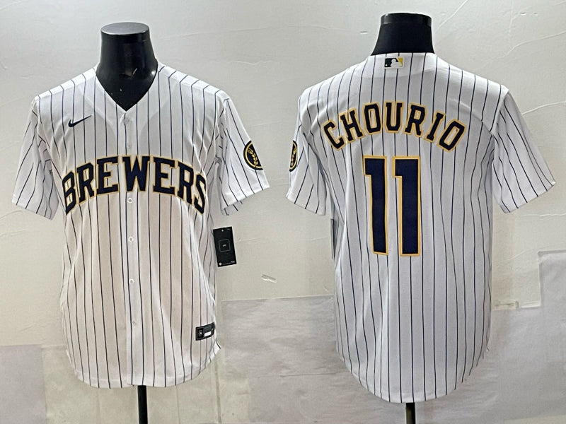 Men’s Milwaukee Brewers Jackson Chourio #11 White Jersey