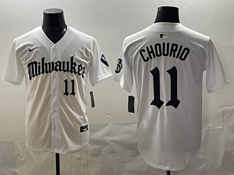 Men’s Milwaukee Brewers Jackson Chourio #11 White Team Jersey