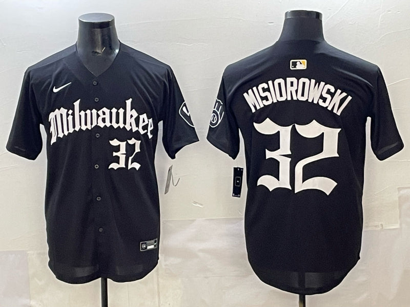 Men’s Milwaukee Brewers Jacob Misiorowski #32 Black Jersey