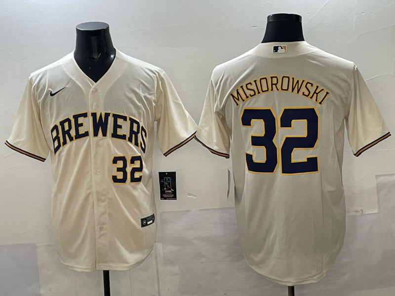 Men’s Milwaukee Brewers Jacob Misiorowski #32 Cream Home Jersey