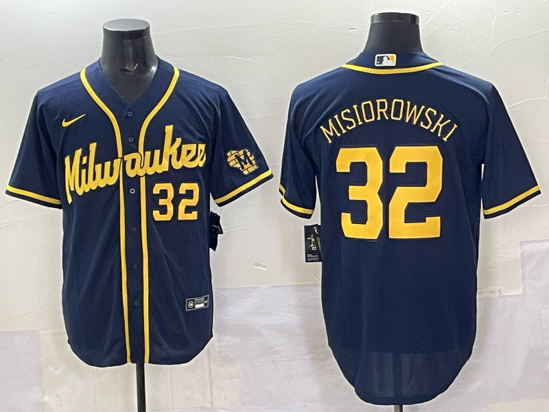 Men’s Milwaukee Brewers Jacob Misiorowski #32 Navy Alternate 2 Jersey