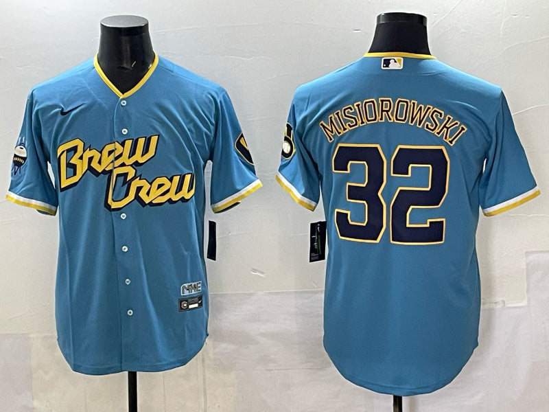 Men’s Milwaukee Brewers Jacob Misiorowski #32 Powder Blue City Connect Jersey