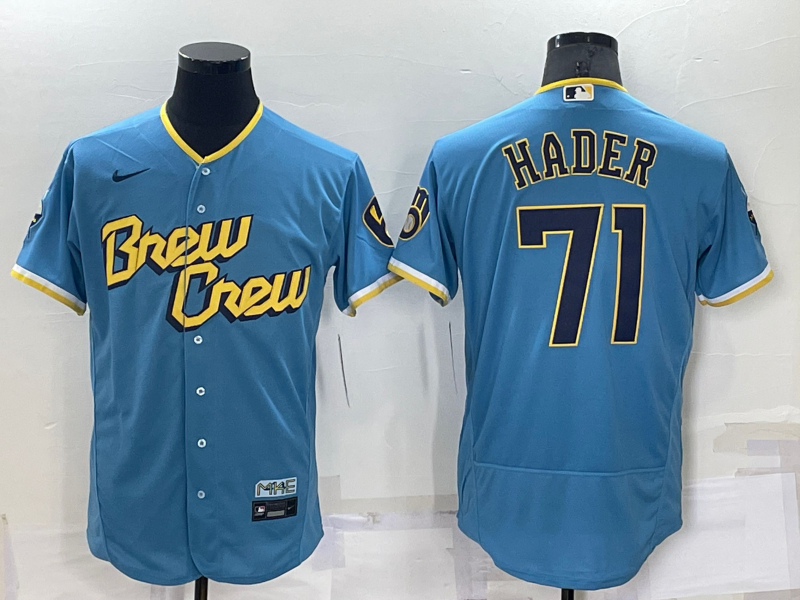 Men’s Milwaukee Brewers Josh Hader #71 Blue Stitched Jersey