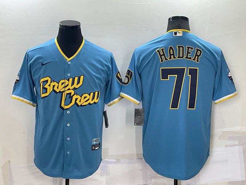 Men’s Milwaukee Brewers Josh Hader #71 Blue Stitched Jersey