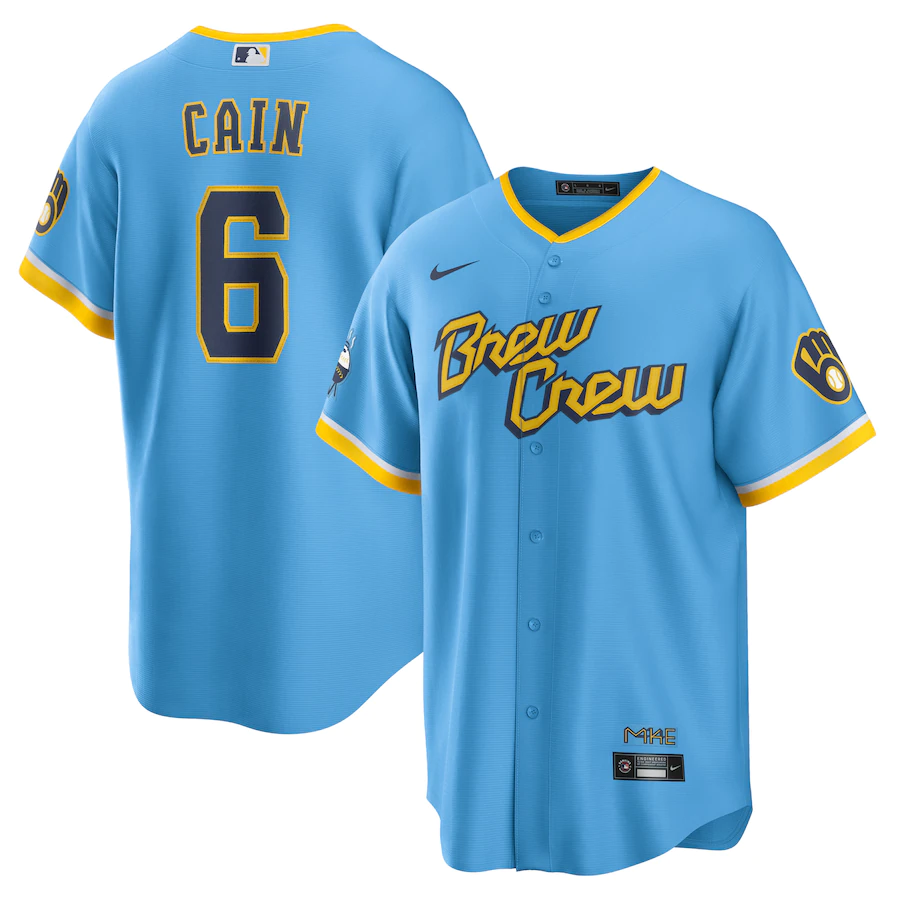 Men’s Milwaukee Brewers Lorenzo Cain #6 Powder Blue 2022 City Connect Jersey
