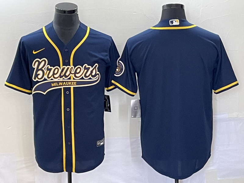 Men’s Milwaukee Brewers Navy Blank Jersey Joint Edition