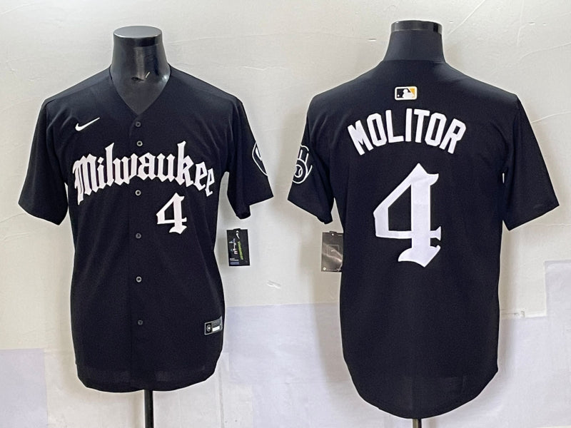 Men’s Milwaukee Brewers Paul Molitor #4 Black Team Jersey