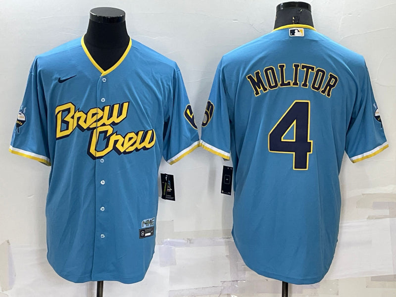 Men’s Milwaukee Brewers Paul Molitor #4 Blue Stitched Jersey