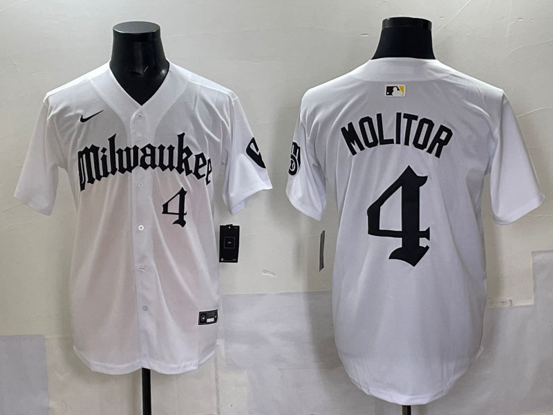 Men’s Milwaukee Brewers Paul Molitor #4 White Team Jersey