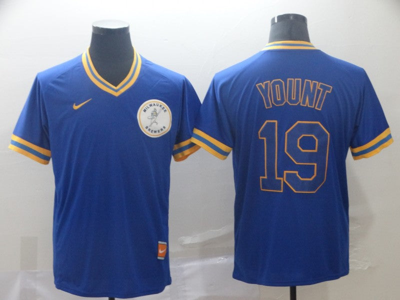 Men’s Milwaukee Brewers Robin Yount #19 MLB Blue Jersey