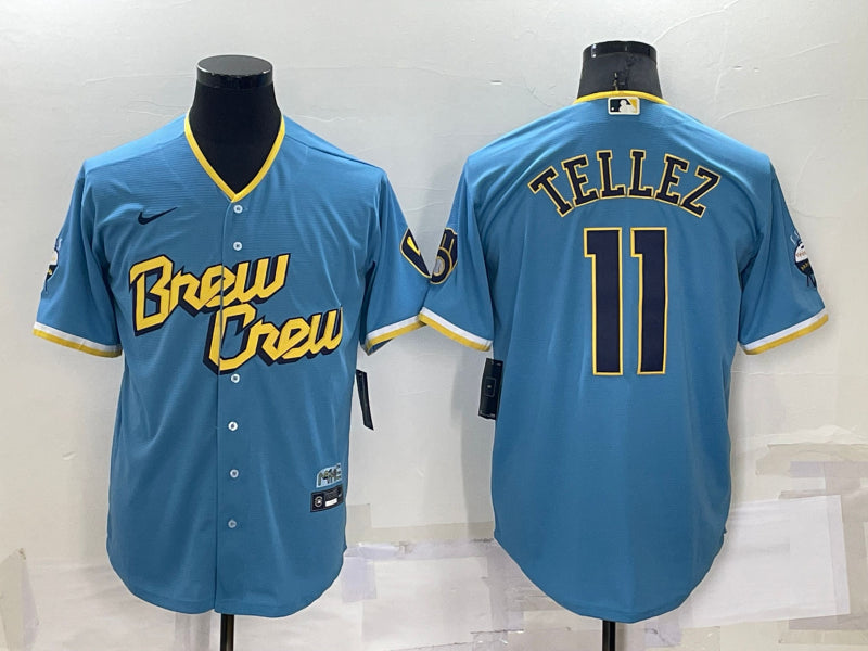 Men’s Milwaukee Brewers Rowdy Tellez #11 Blue Stitched Jersey