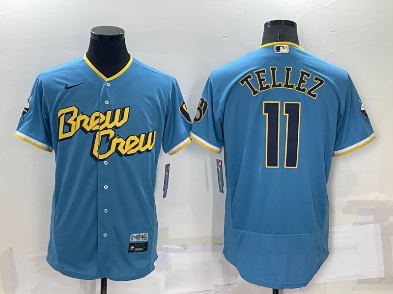 Men’s Milwaukee Brewers Rowdy Tellez #11 Blue Stitched Jersey