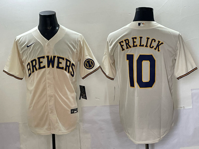 Men’s Milwaukee Brewers Sal Frelick #10 Cream Home Jersey