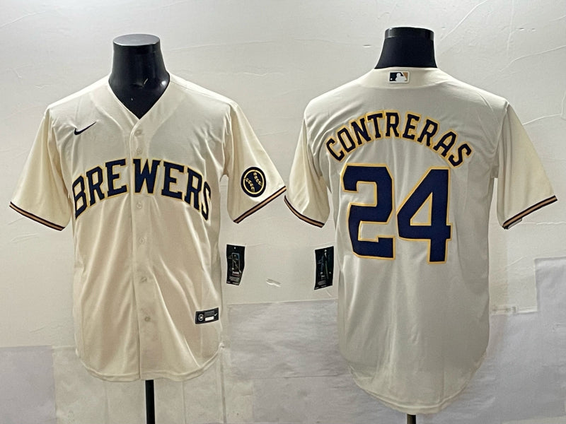 Men’s Milwaukee Brewers William Contreras #24 Cream Home Jersey